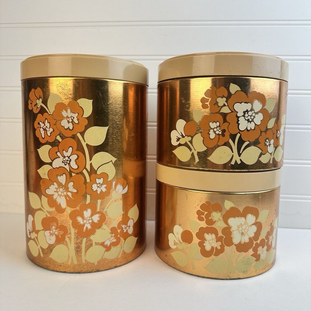 Vintage Cheinco Copper Flower Set of 3 Canisters 1960's - 70's Retro Cottagecore